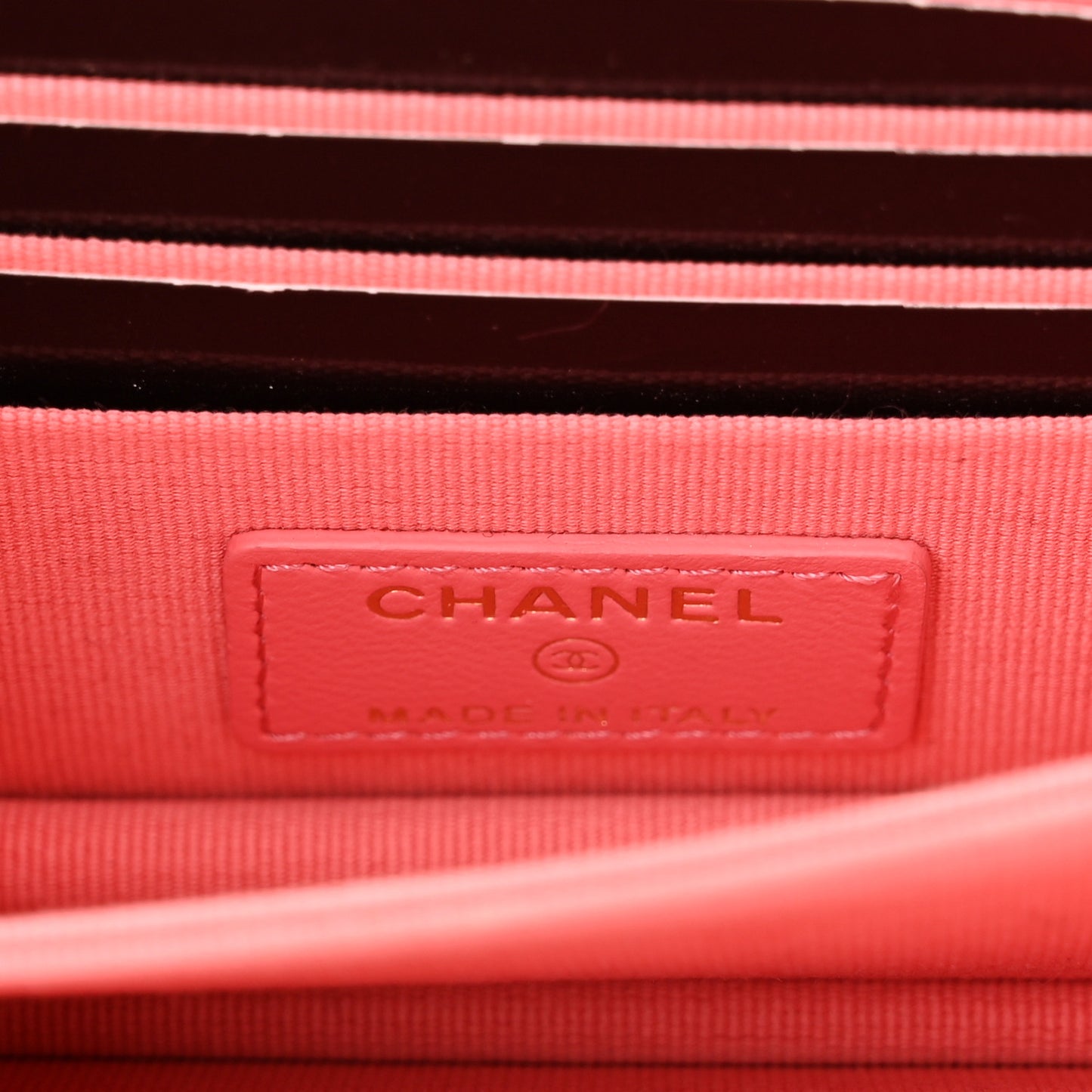 Lambskin Enamel Quilted Pending CC Clutch With Chain Pink