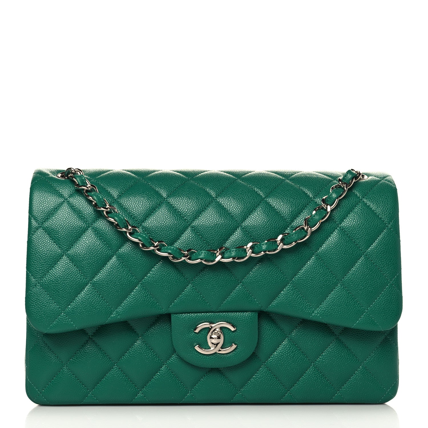 Chanel Caviar Quilted Jumbo Double Flap Green 1 of 10