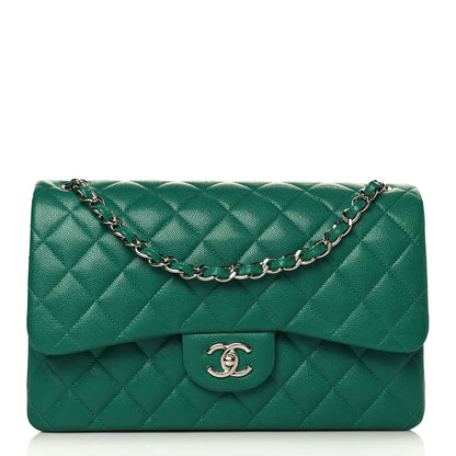 Chanel Caviar Quilted Jumbo Double Flap Green 1 of 10