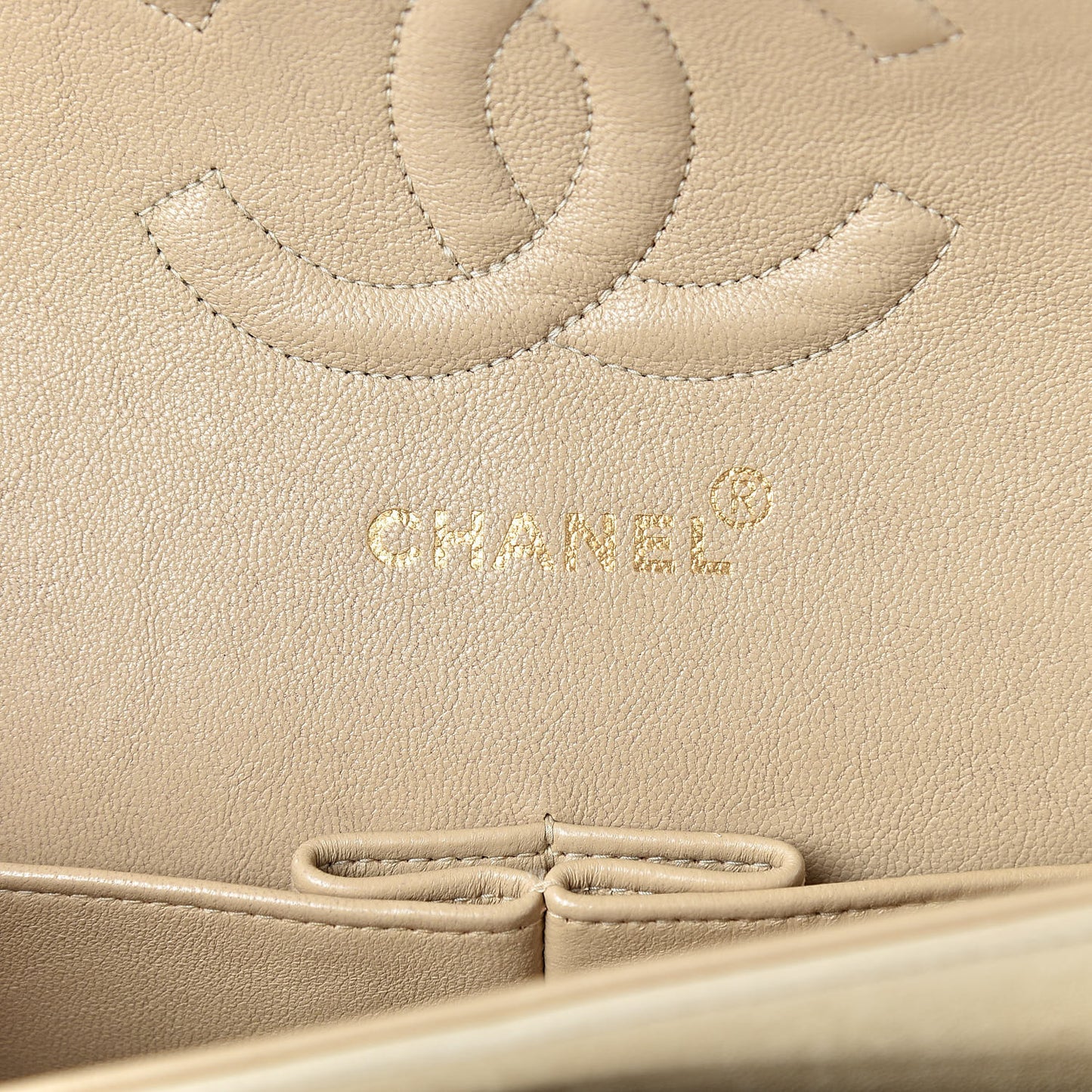 Lambskin Quilted Medium Double Flap Beige