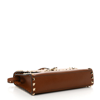 Valentino Garavani Pebbled Calfskin Medium Rockstud Flip Lock Crossbody Bag Saddle Brown 4 of 11