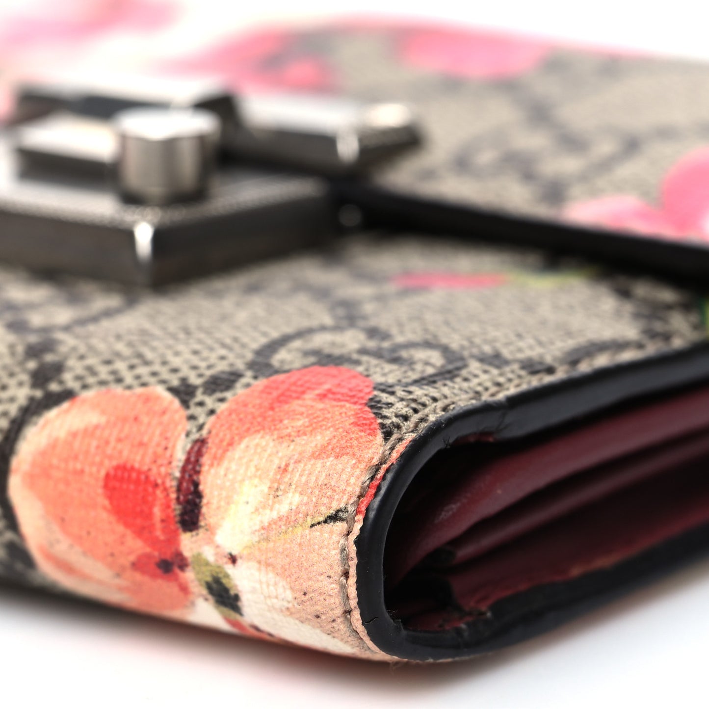 GG Supreme Monogram Blooms Padlock Wallet Beige Multicolor Dry Rose