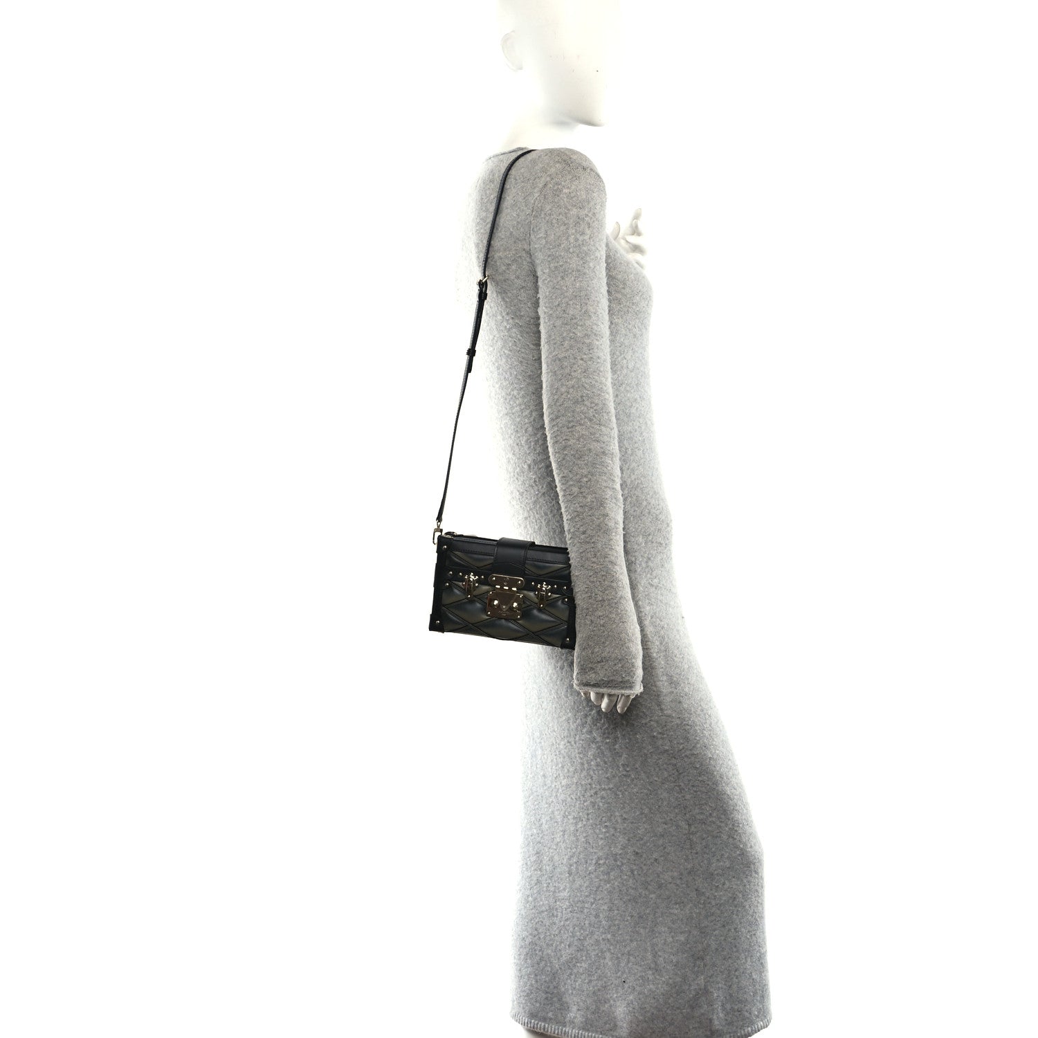 Louis Vuitton Lambskin Malletage Petite Malle Black Beige 2 of 10