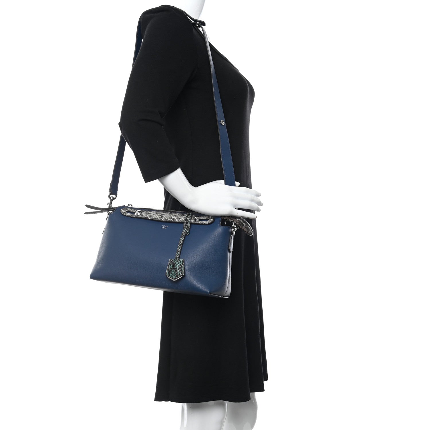 Fendi Vitello Dolce Elaphe Medium By The Way Boston Bag Blue Multicolor 2 of 10