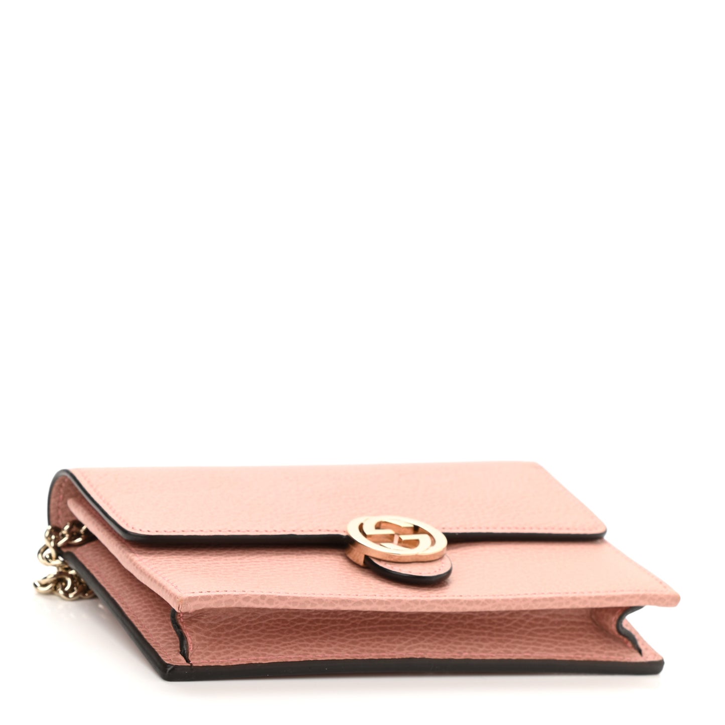 Dollar Calfskin Interlocking G Chain Wallet Soft Pink