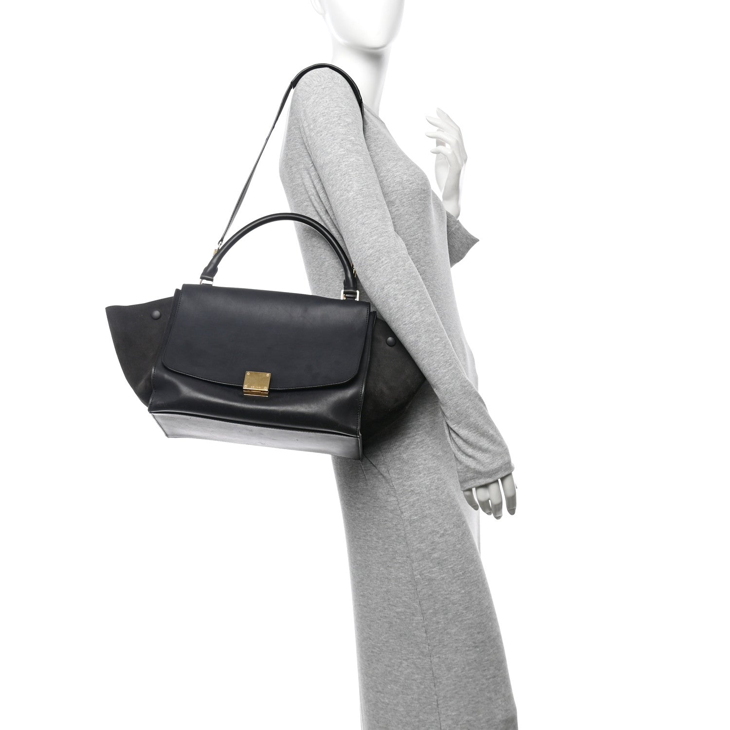 Celine Smooth Calfskin Suede Medium Trapeze Blue Black 2 of 18