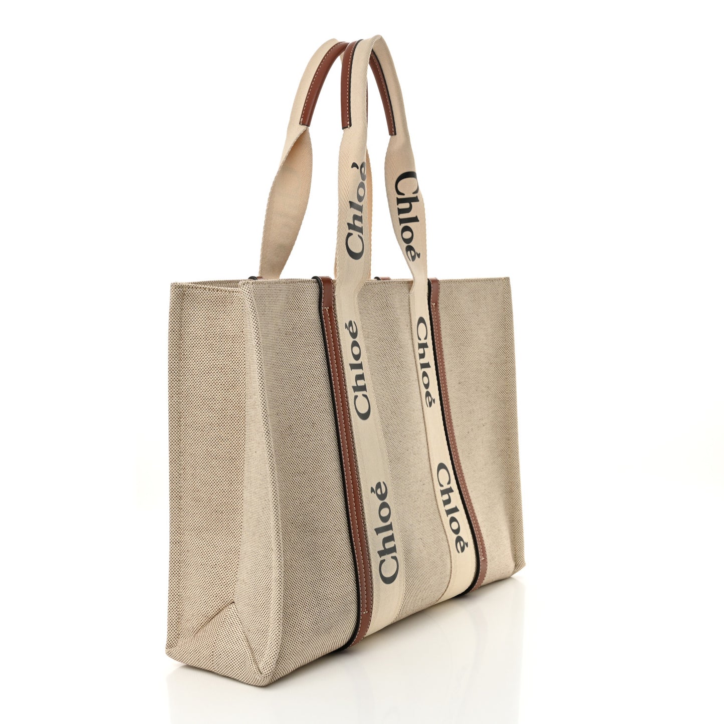 Cotton Calfskin Large Woody Ribbon Tote White Brown