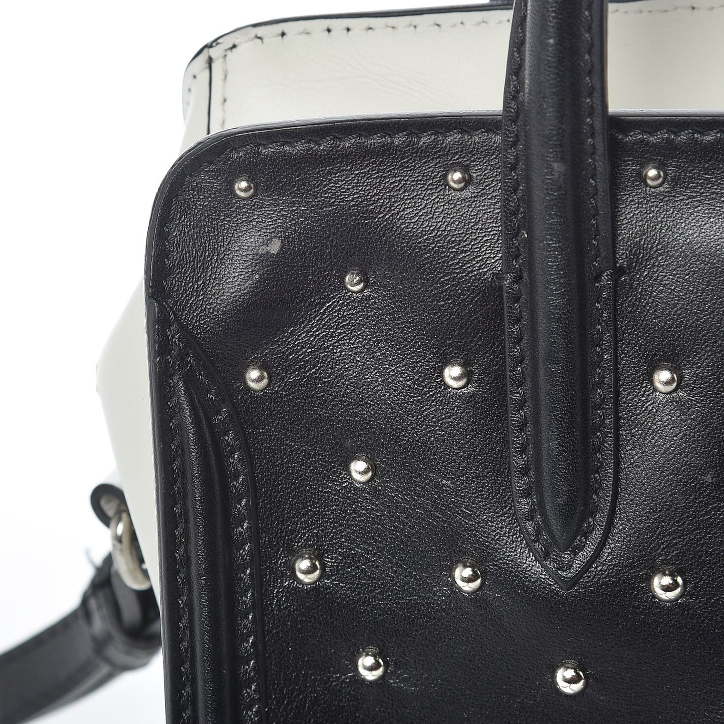 Calfskin Studded Mini Padlock Tote Black White
