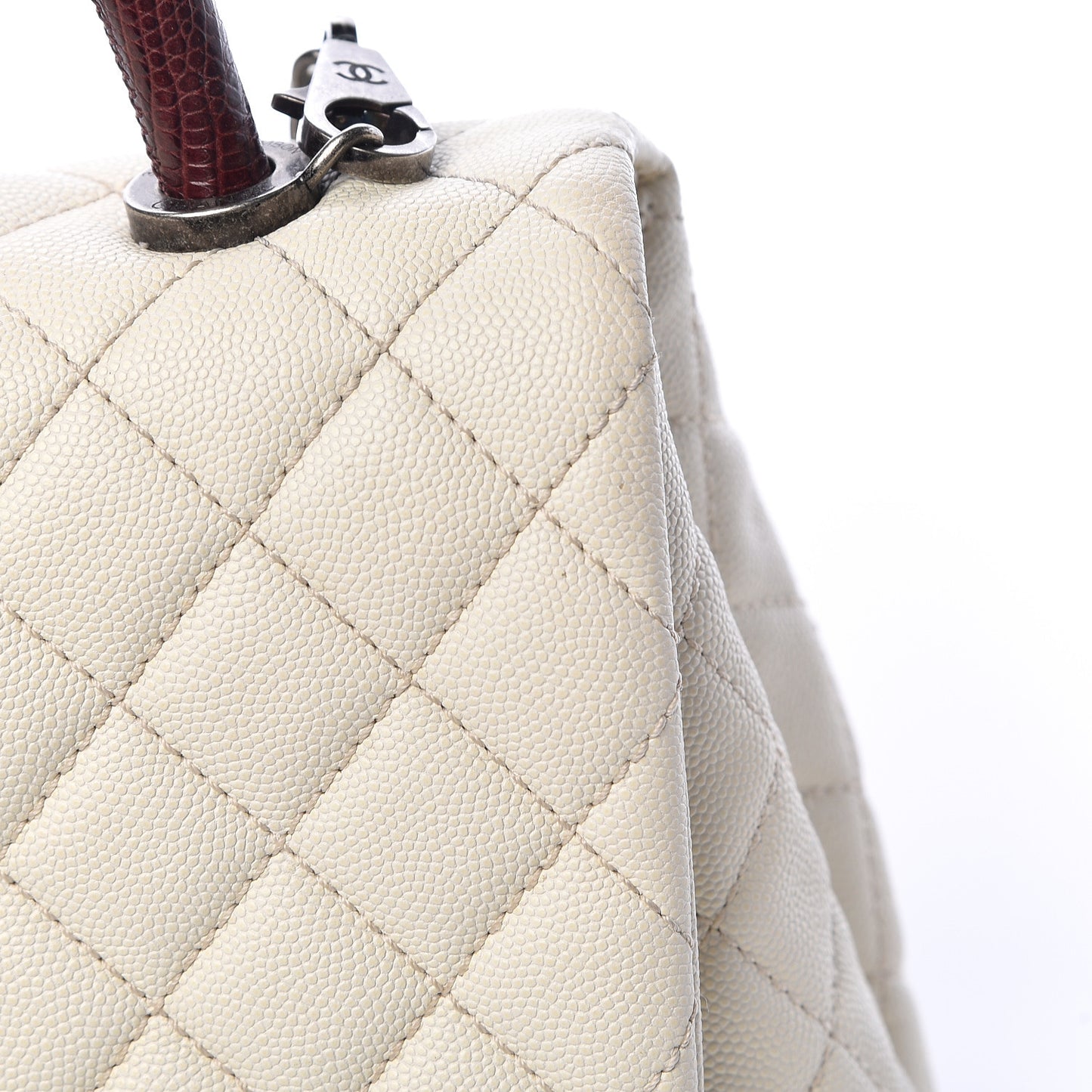 Caviar Lizard Quilted Small Coco Handle Flap Ivory