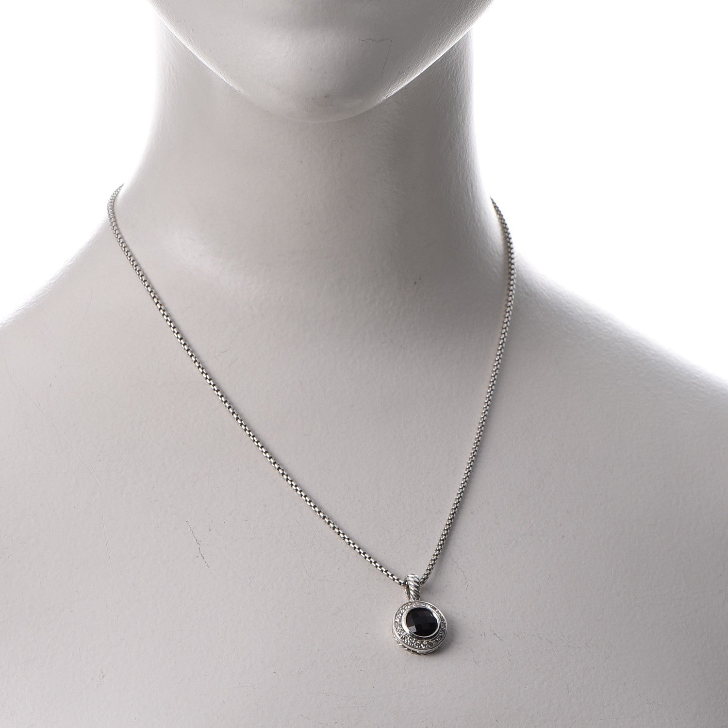 David Yurman Sterling Silver Diamond Black Onyx 8mm Petite Cerise Pendant Cable Necklace 2 of 6