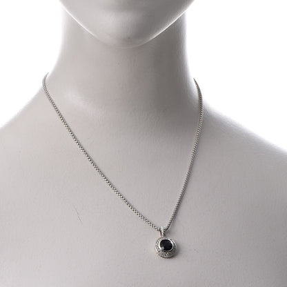 David Yurman Sterling Silver Diamond Black Onyx 8mm Petite Cerise Pendant Cable Necklace 2 of 6
