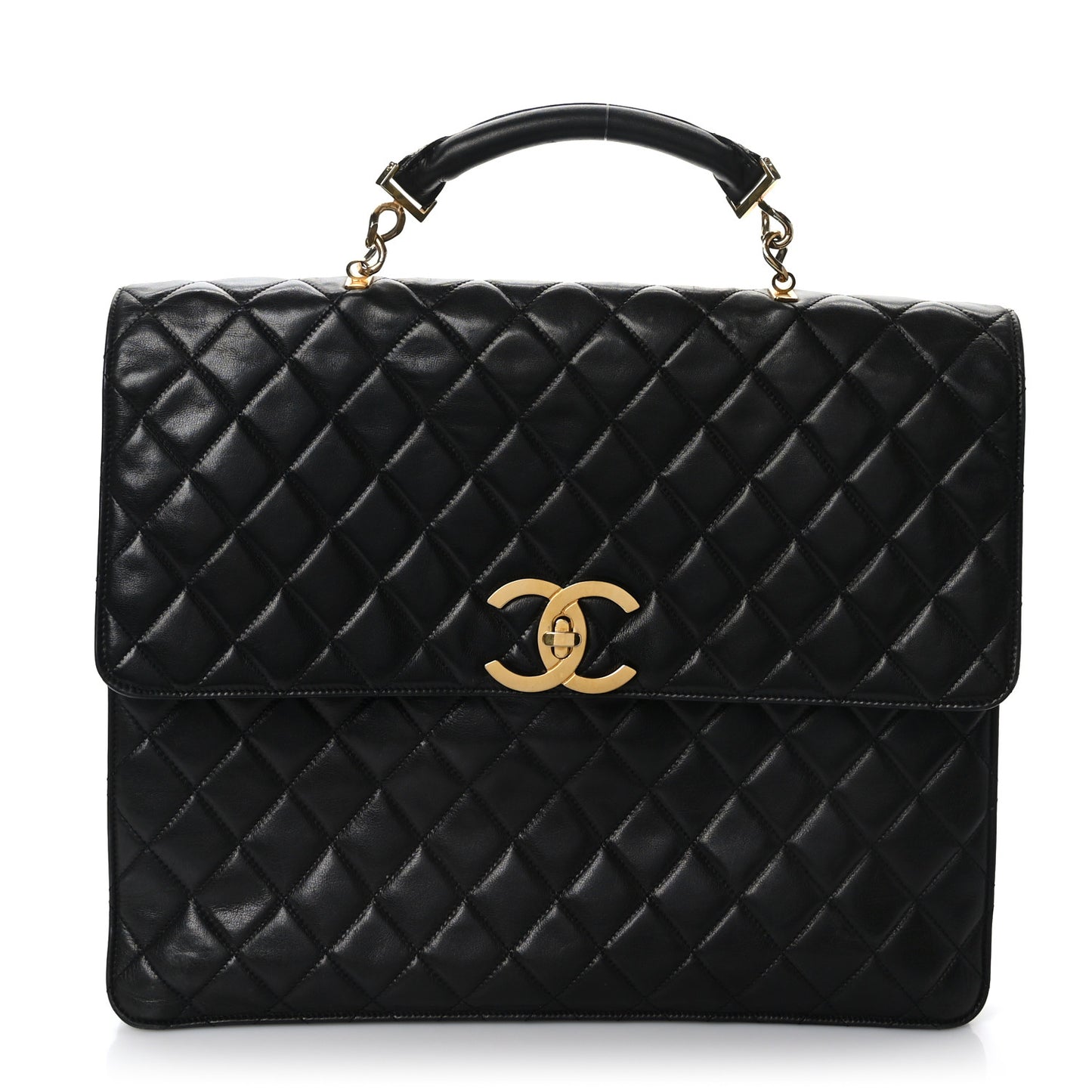Lambskin Quilted Briefcase Laptop Bag Black