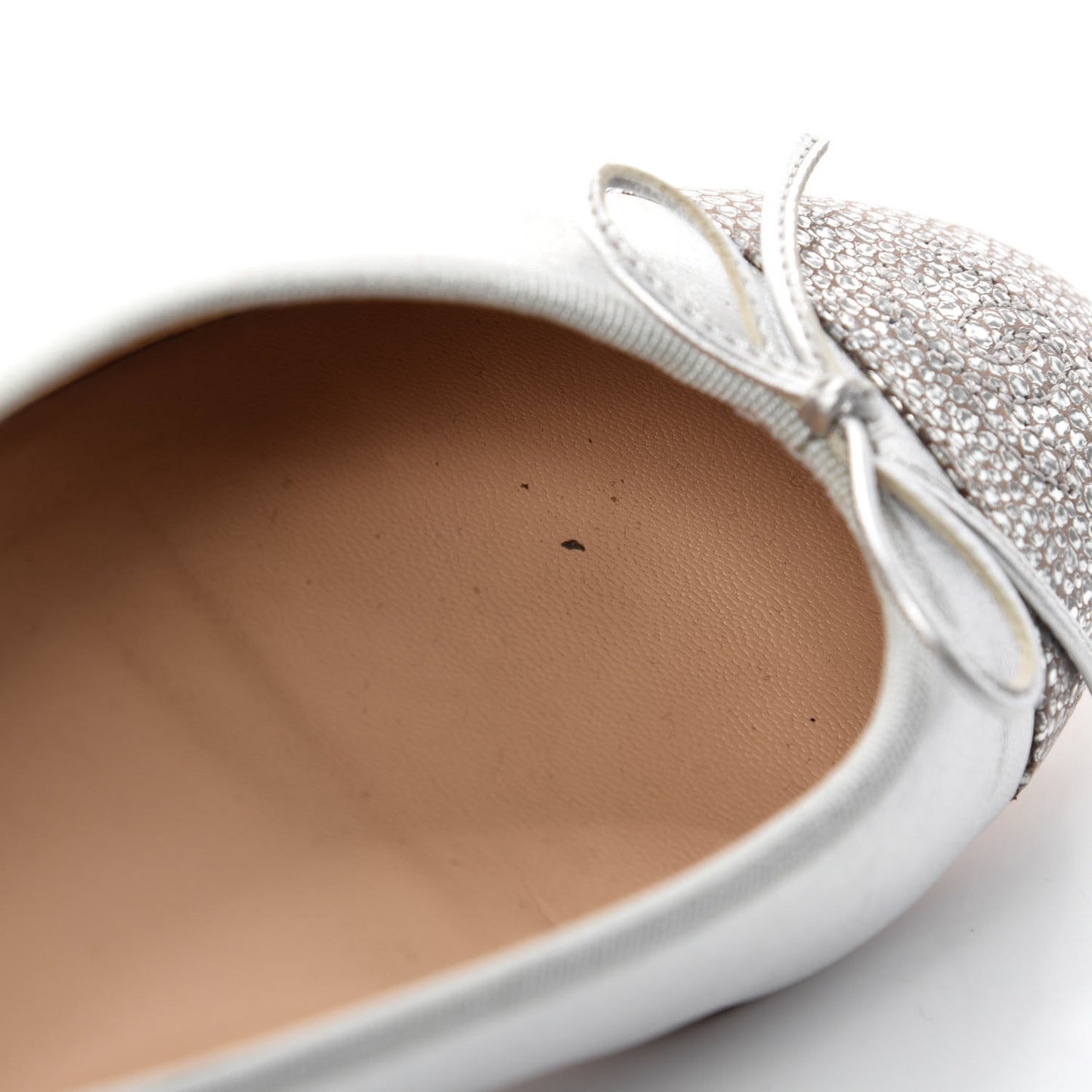Metallic Lambskin CC Cap Toe Ballerina Flats 36.5 Silver