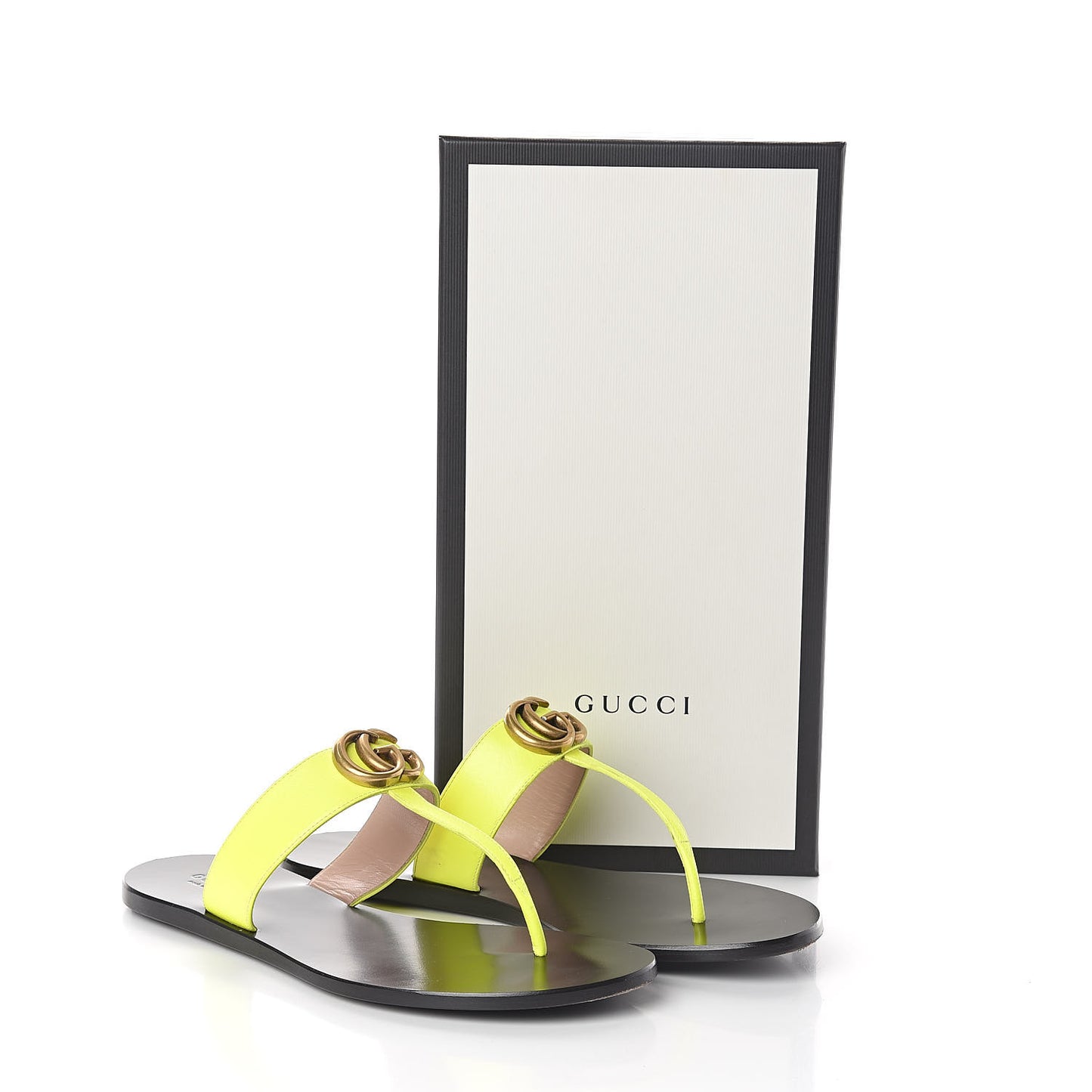 Calfskin GG Marmont Thong Sandals 39 Yellow Fluo