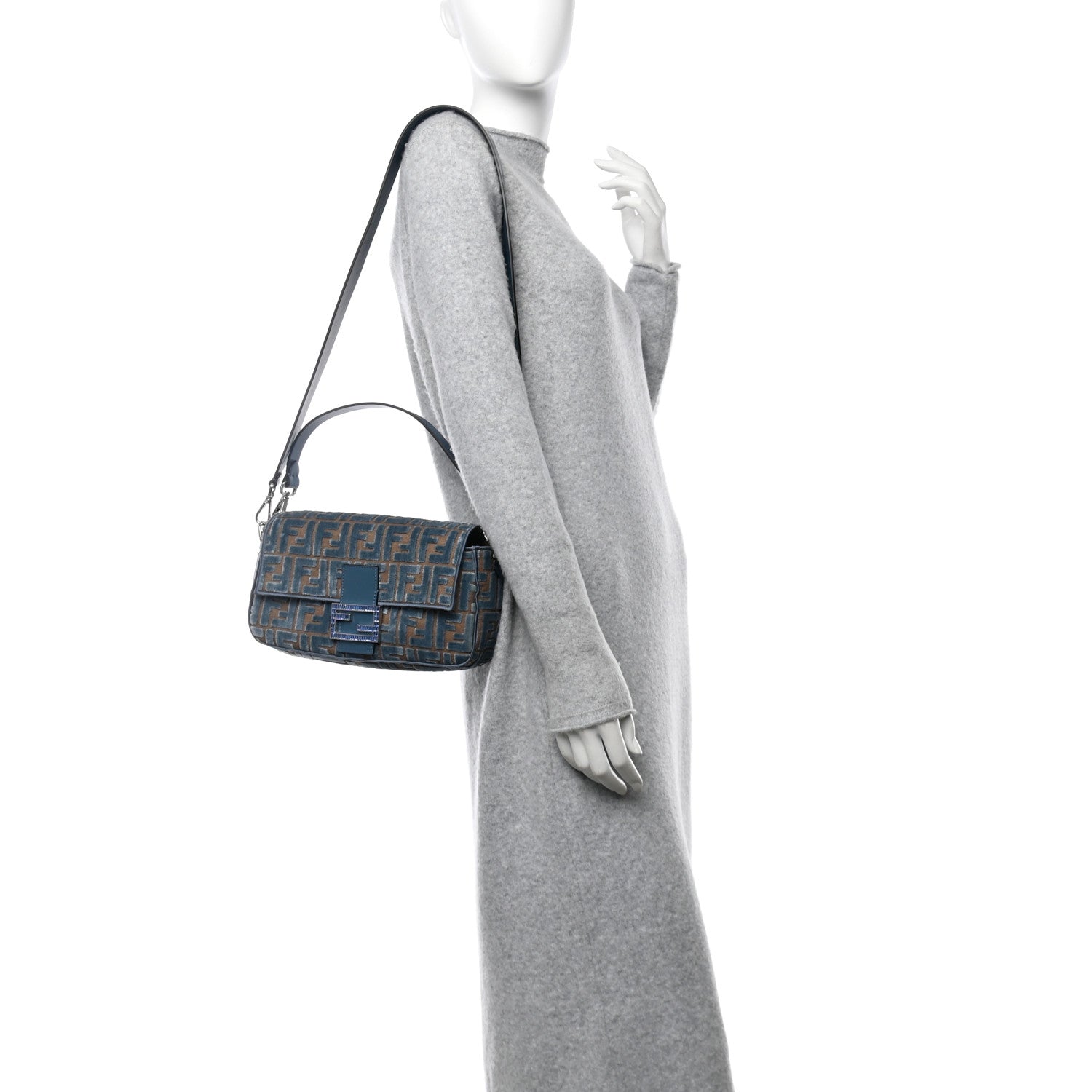 Fendi Velvet Jacquard FF Crystal Embossed Baguette Anice 2 of 11