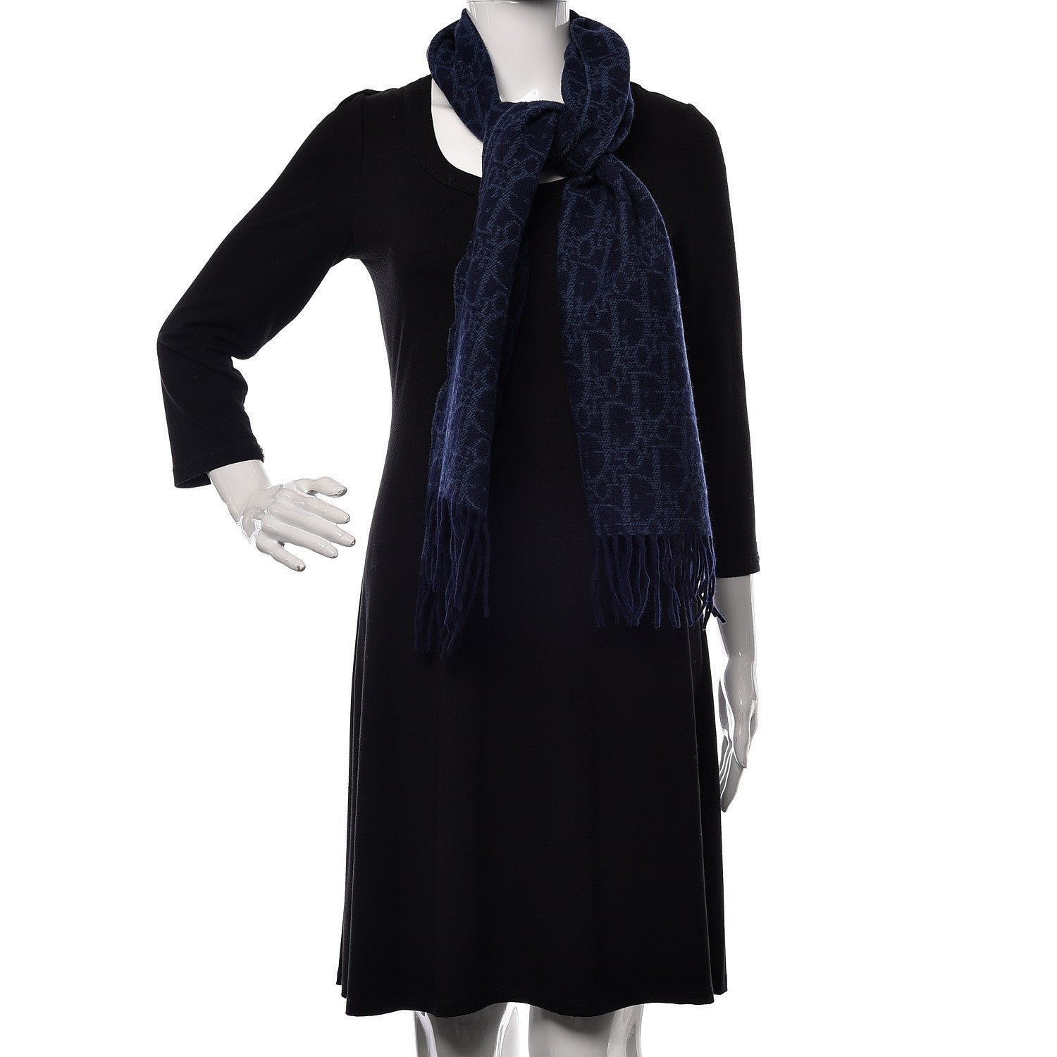 Christian Dior Lambswool Cashmere Monogram Scarf Navy 2 of 4
