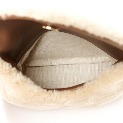 Saint Laurent Shearling Quilted Monogram Loulou Puffer Pouch Clutch Natural Beige Brick 5 of 13