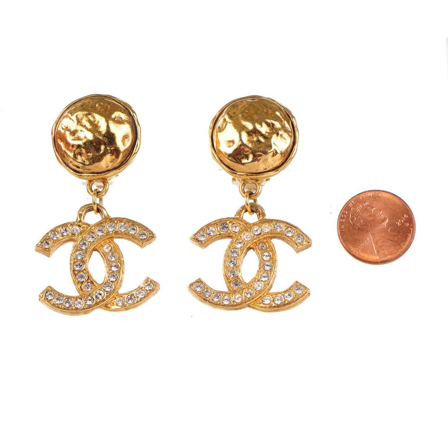 Crystal CC Large Clip On Drop Earrings Gold