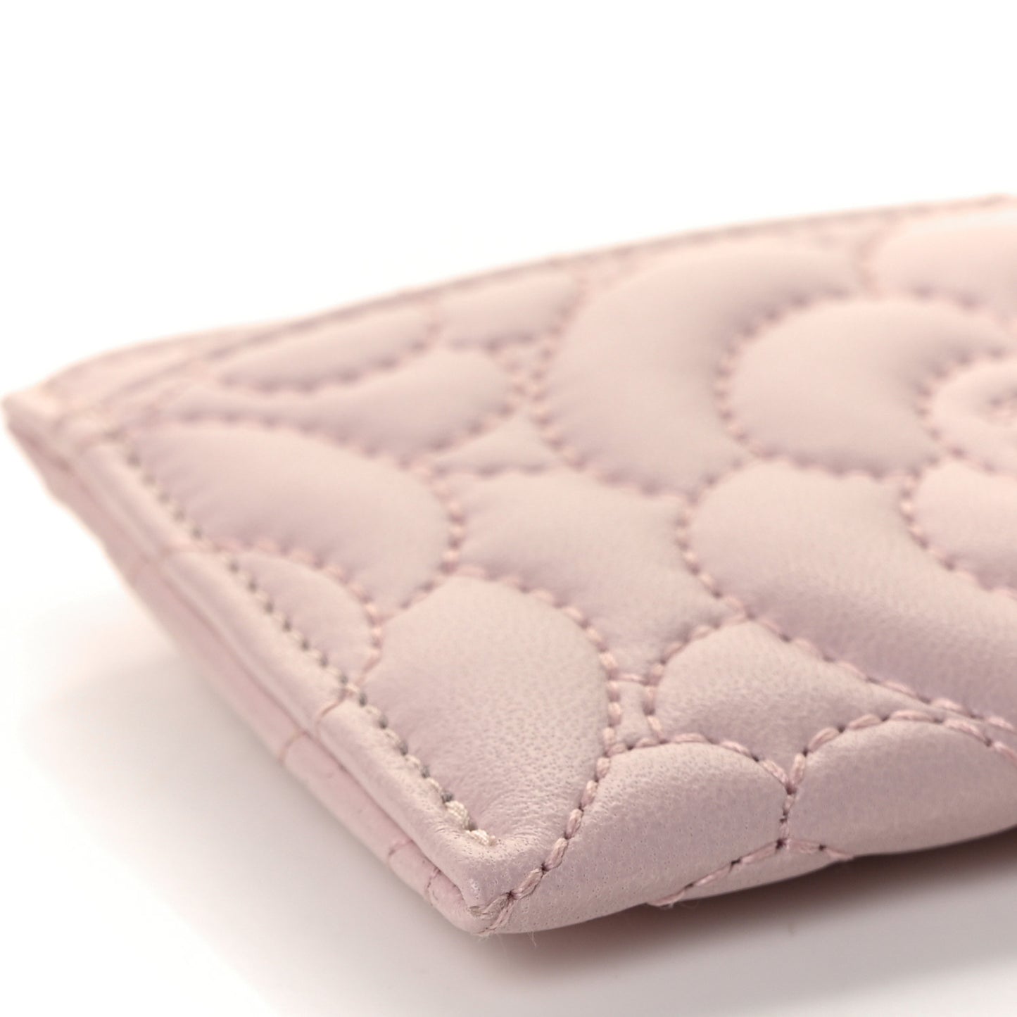 Lambskin Camellia Embossed Card Holder Pink