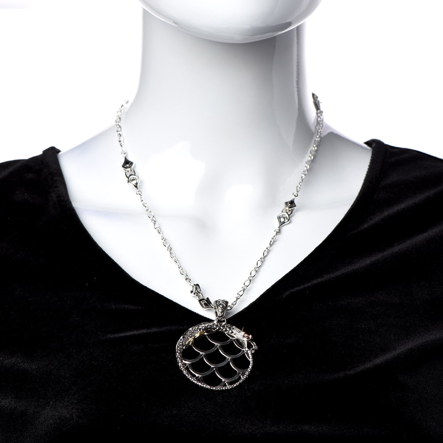 John Hardy Sterling Silver 18K Gold Ruby Naga Round Pendant Necklace 2 of 7