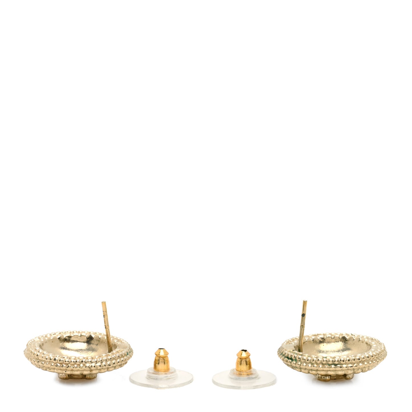 Metal Medallion Studded CC Earrings Gold