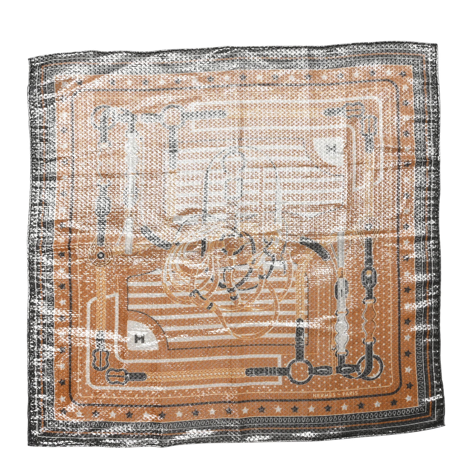 Hermes Silk Metallic Disco Coaching Bandana 55 Jaune Gold Black 1 of 3