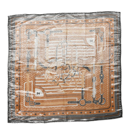 Hermes Silk Metallic Disco Coaching Bandana 55 Jaune Gold Black 1 of 3