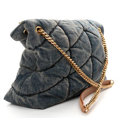 Saint Laurent Denim Quilted Medium Loulou Puffer Monogram Chain Satchel Blue Cinnamon 3 of 10