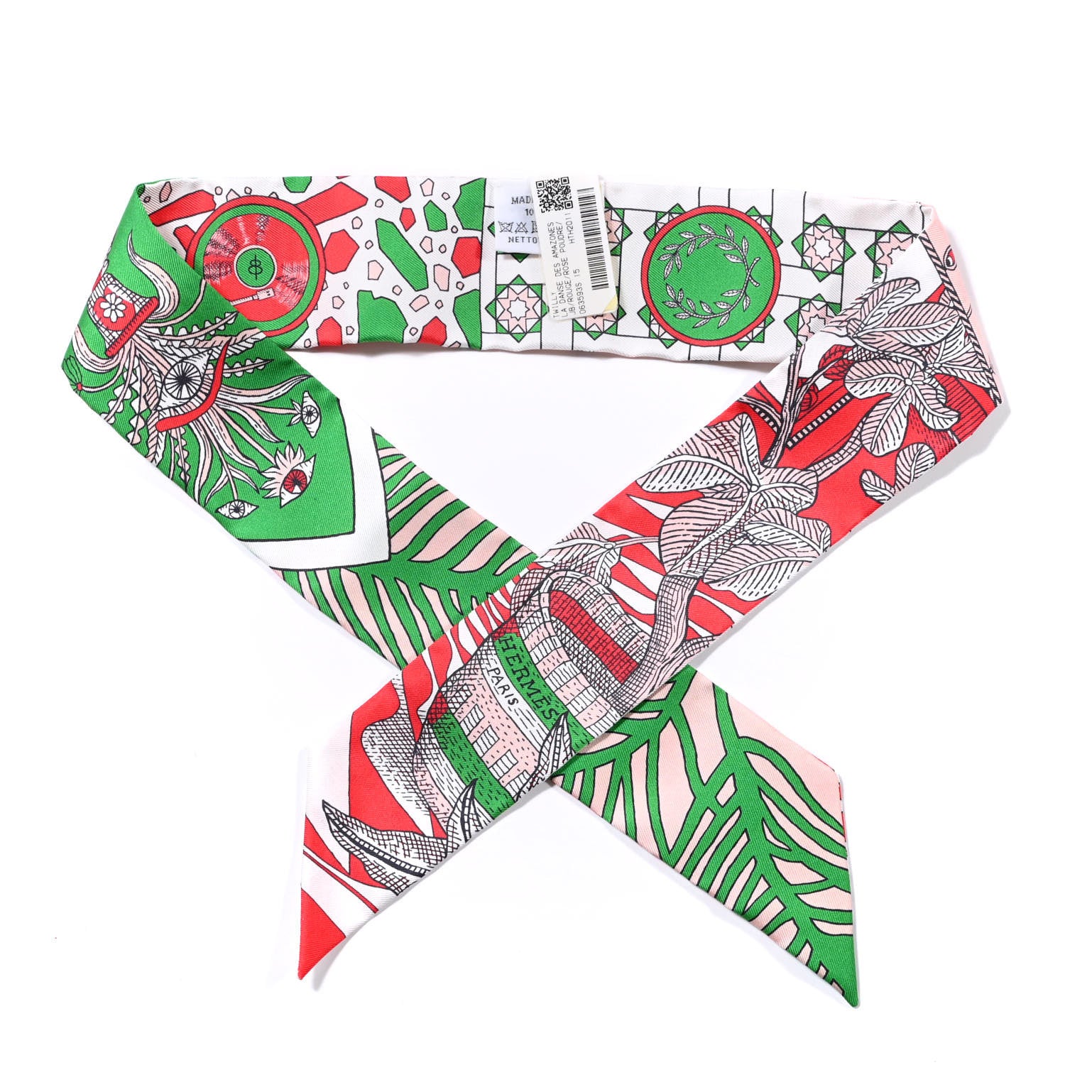 Hermes Silk La Danse Des Amazones Twilly Rouge Rose Poudre Vert 1 of 4
