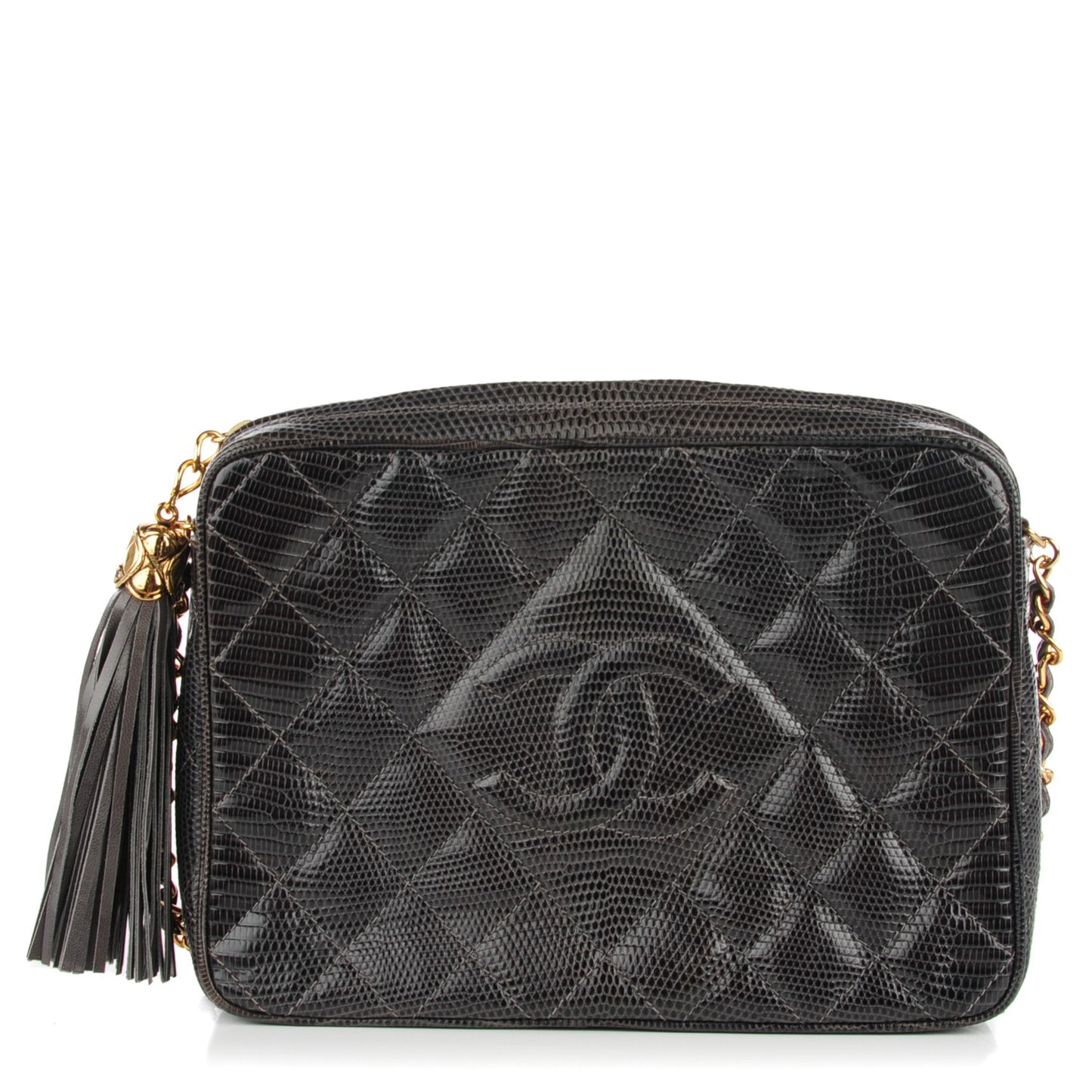 Lizard Quilted Tassel Camera Case Dark Grey