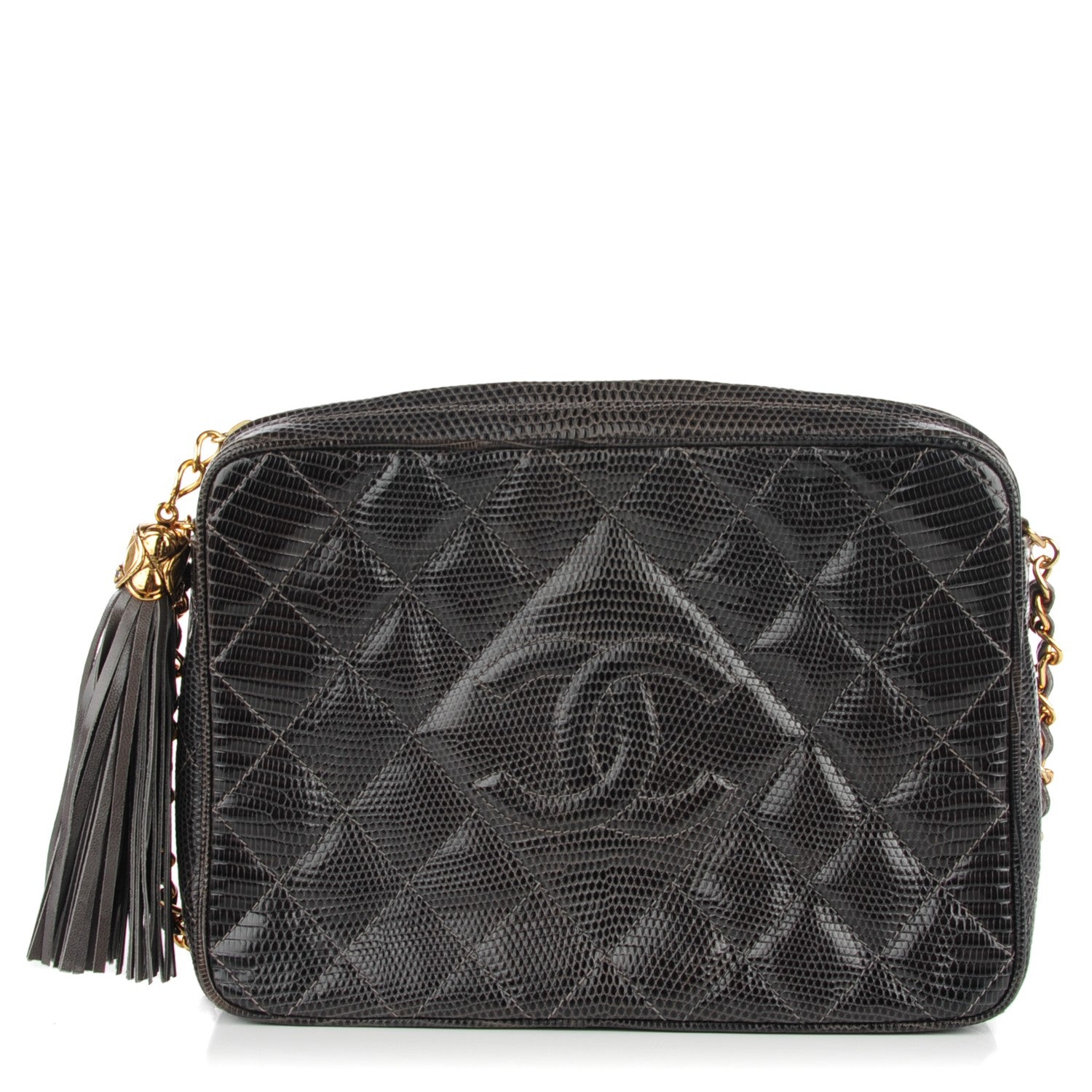Chanel Lizard Quilted Tassel Camera Case Dark Grey 1 of 8