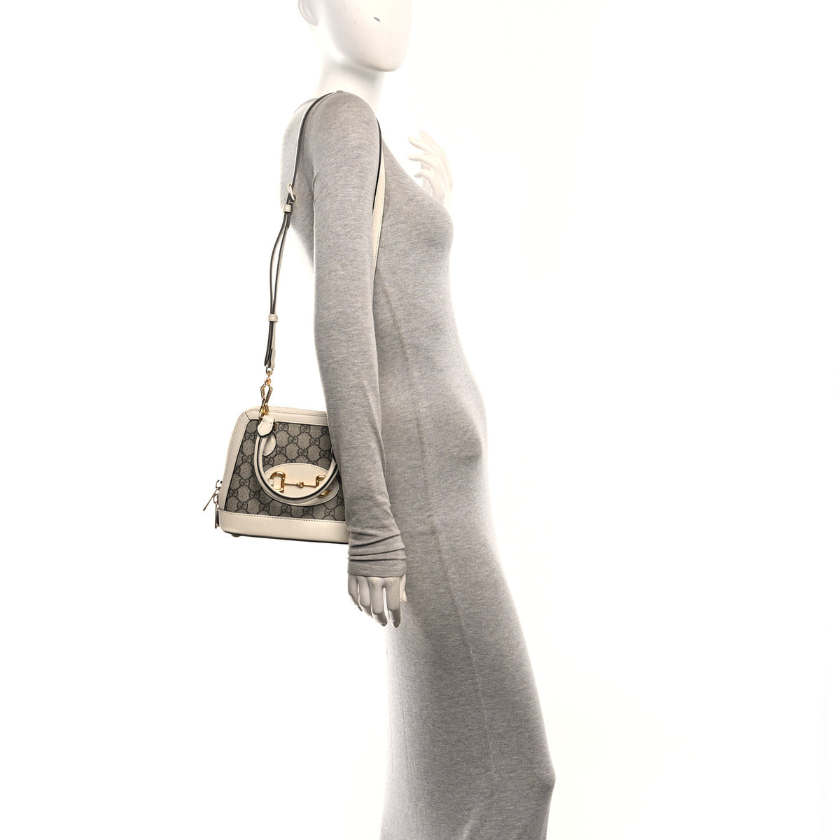 GG Supreme Monogram Azalea Calfskin Mini Horsebit 1955 Top Handle Bag Beige Ebony Mystic White
