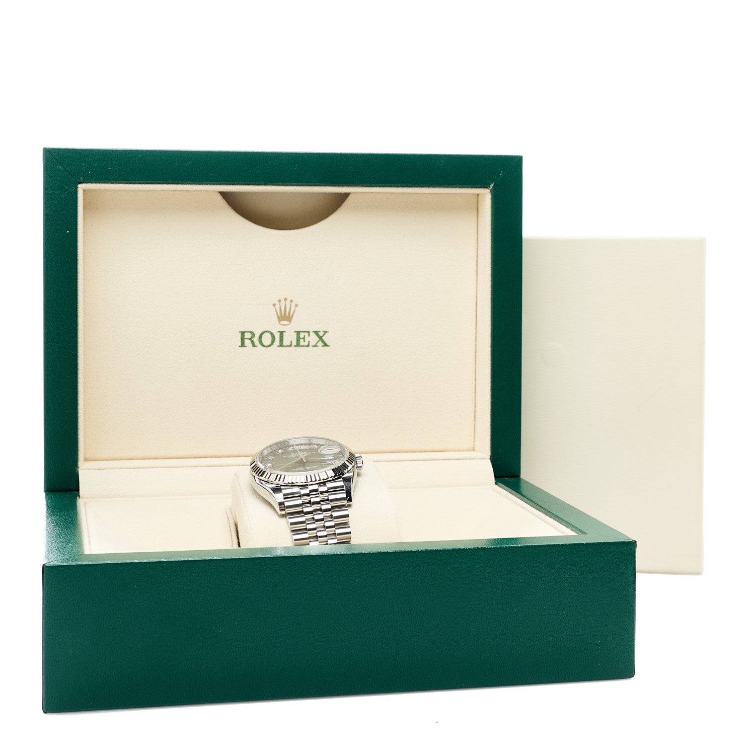 Rolex Stainless Steel 18K White Gold Diamond 36mm Oyster Perpetual Datejust Watch Green Palm 126234 5 of 5
