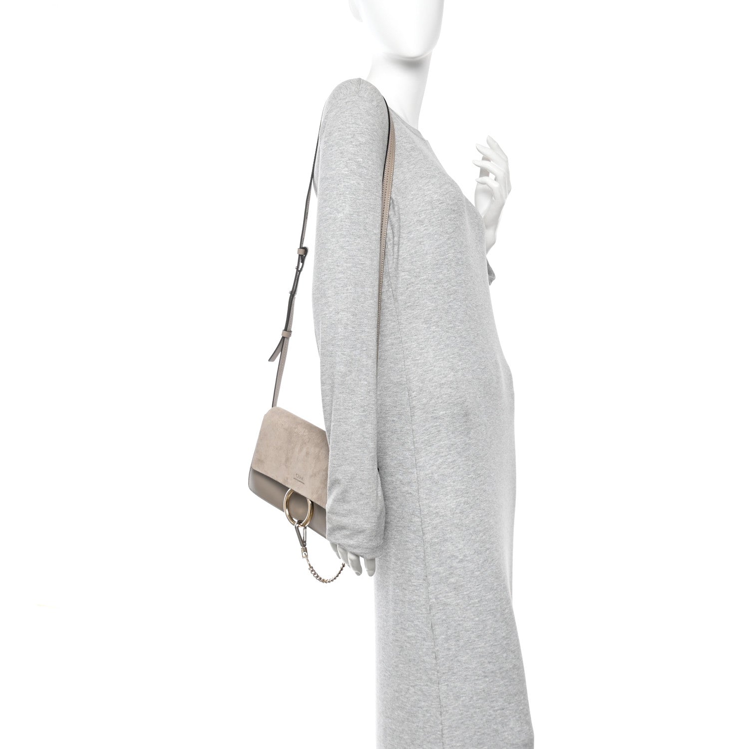 Chloe Suede Calfskin Small Faye Shoulder Bag Motty Grey 2 of 9