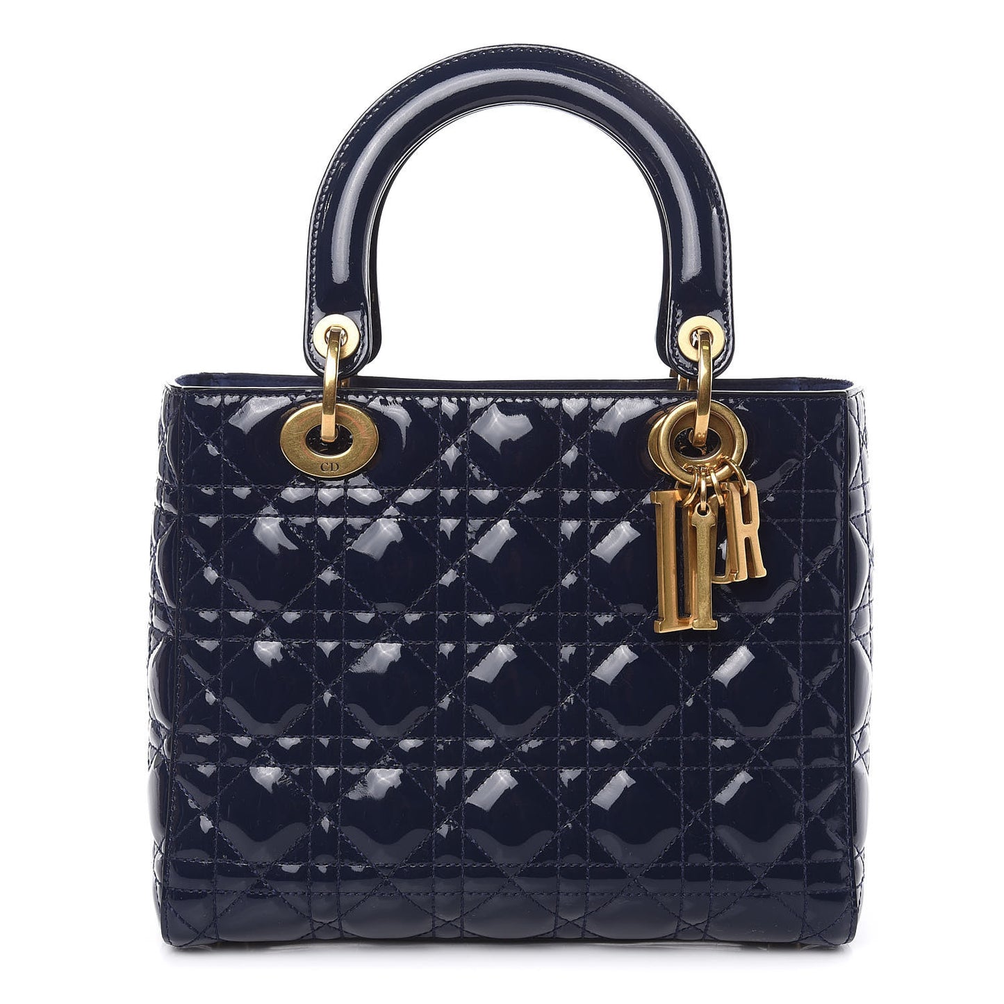 Patent Cannage Medium Lady Dior Navy Blue