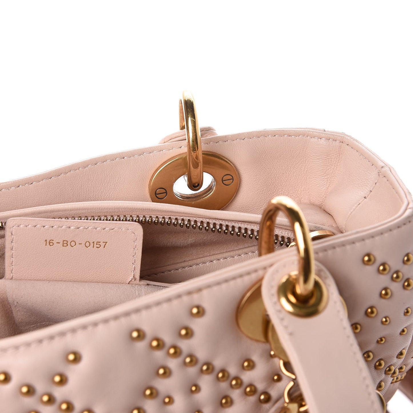 Calfskin Cannage Studded Medium Supple Lady Dior Light Pink