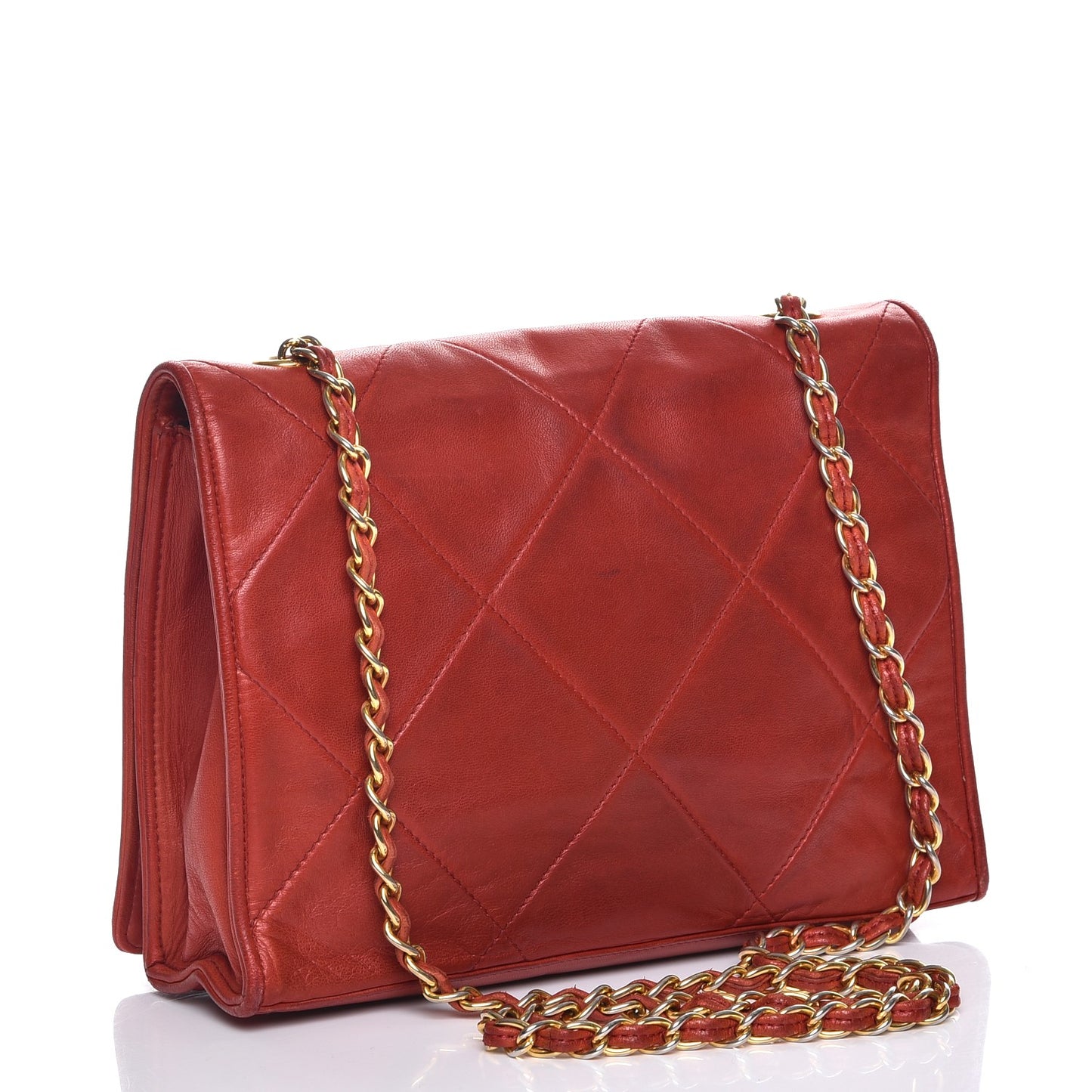 Lambskin Quilted Small Single Flap Red