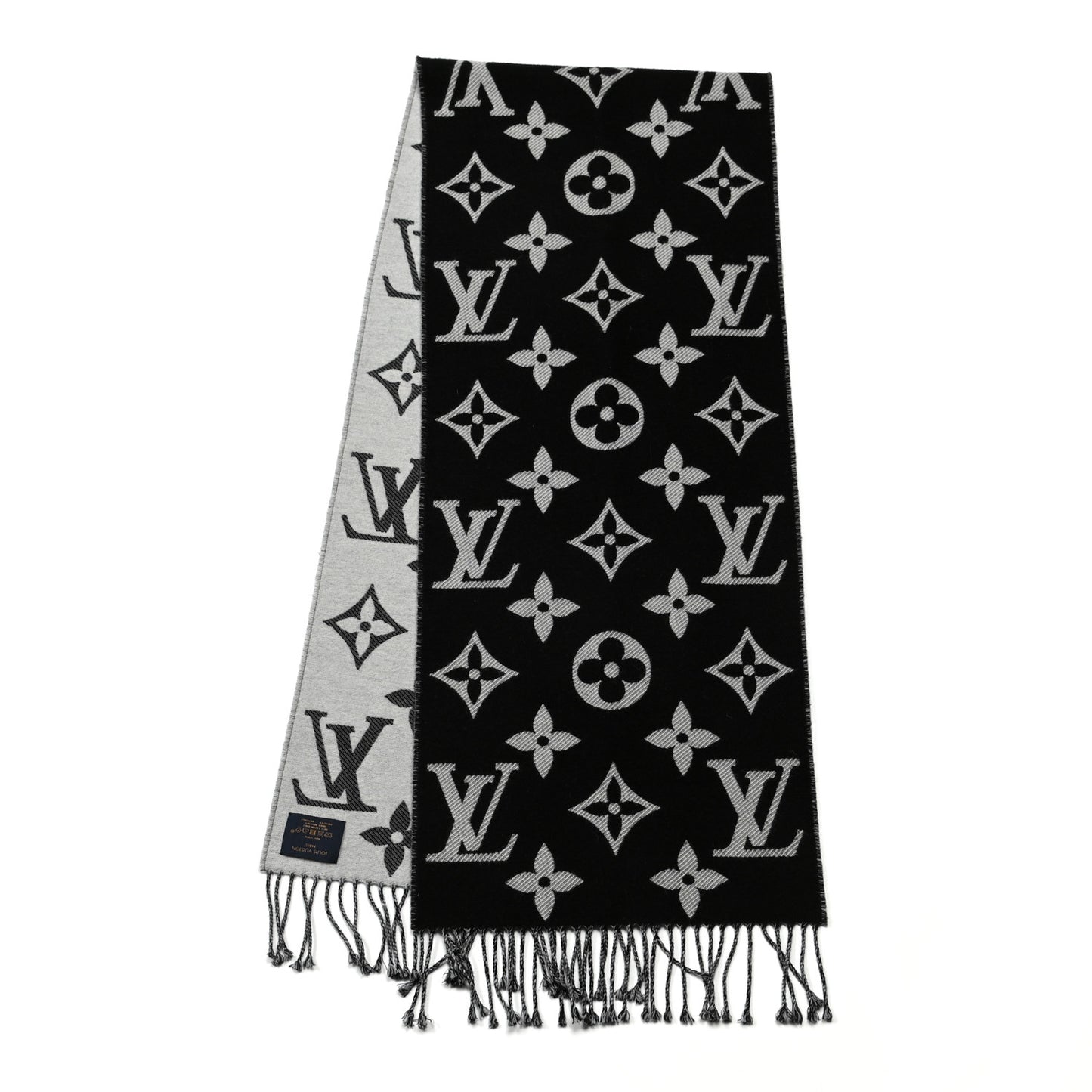 Wool Cashmere Monogram Daily LV Scarf Black White