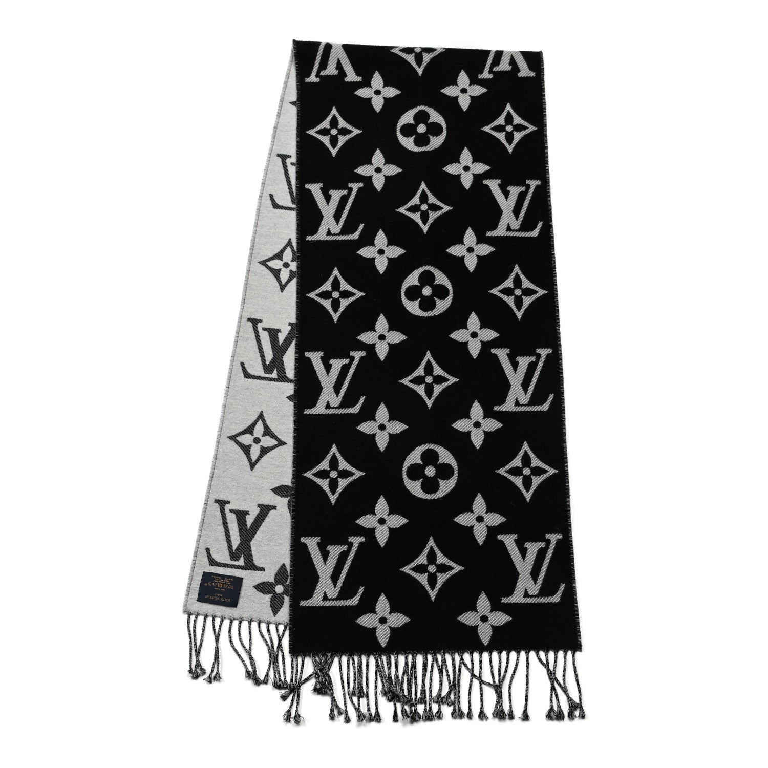 Louis Vuitton Wool Cashmere Monogram Daily LV Scarf Black White 2 of 3