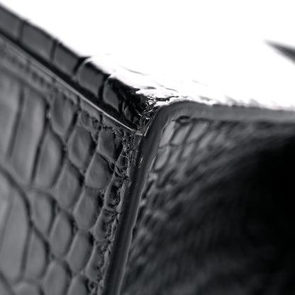 Balenciaga Shiny Calfskin Crocodile Embossed Small Hourglass Top Handle Bag Black 11 of 16