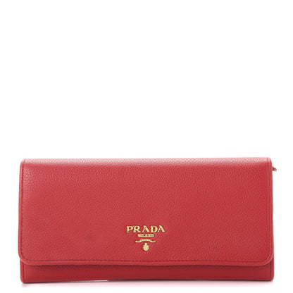 Prada Vitello Daino Continental Flap Wallet Fuoco 1 of 9