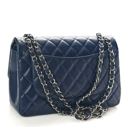 Chanel Caviar Quilted Jumbo Double Flap Navy Blue 3 of 11