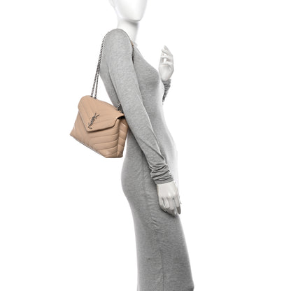Saint Laurent Calfskin Y Quilted Monogram Small Loulou Chain Satchel Nude Powder 2 of 11