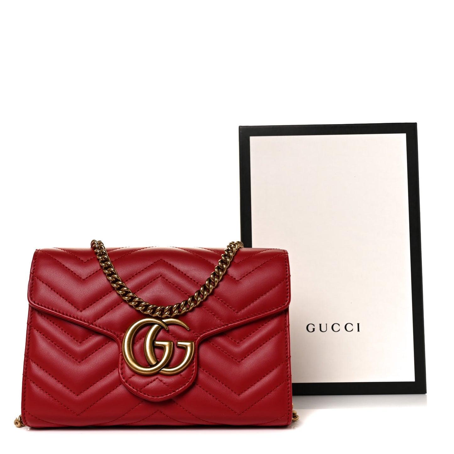 Calfskin Matelasse GG Marmont Chain Wallet Hibiscus Red