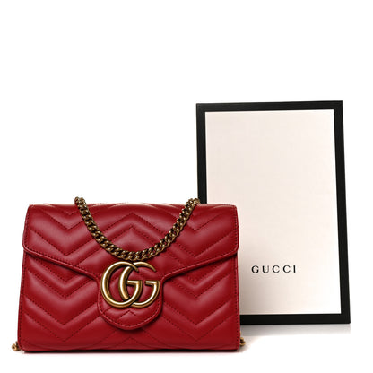 Gucci Calfskin Matelasse GG Marmont Chain Wallet Hibiscus Red 9 of 9