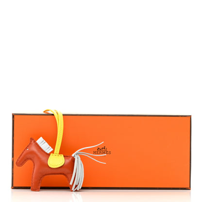 Hermes Milo Lambskin Grigri Rodeo Horse Bag Charm PM Cornaline Bleu Brume Lime 4 of 4