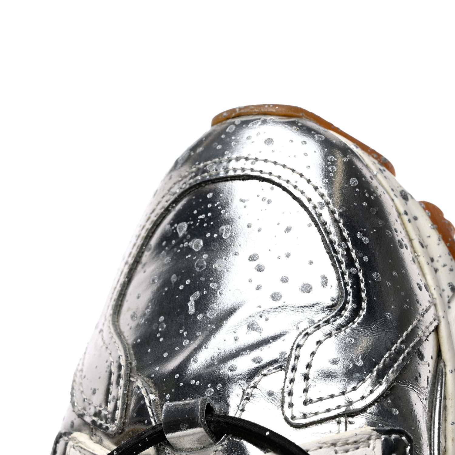 Valentino Garavani Metallic Calfskin Paint Splatter Mens Bounce Sneakers 42 Silver 10 of 11
