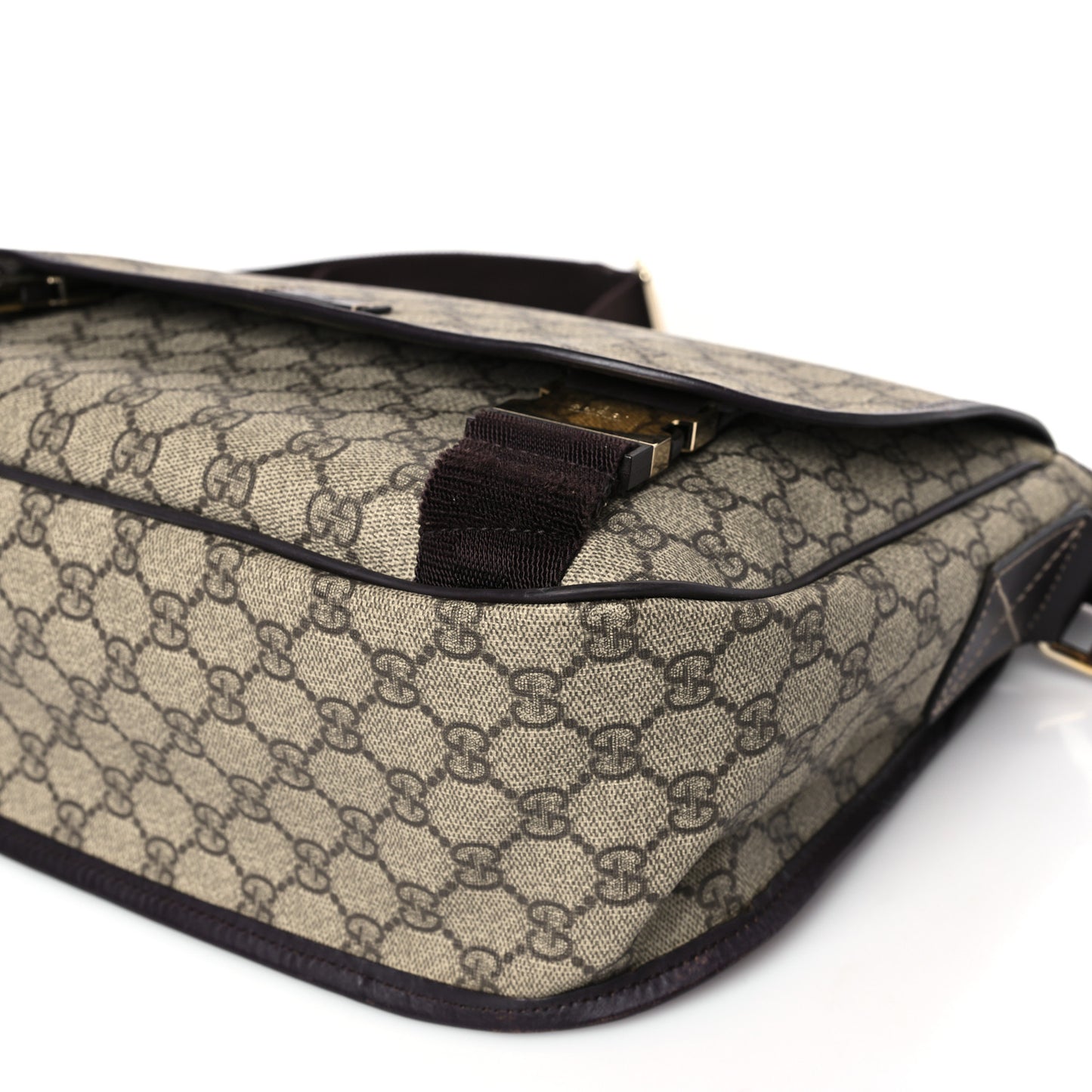 GG Plus Monogram Medium Double Buckle Flap Messenger Bag Beige Dark Brown