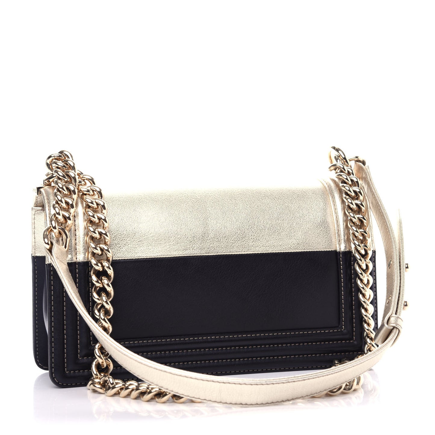Metallic Goatskin Calfskin Medium Boy Flap Gold Black