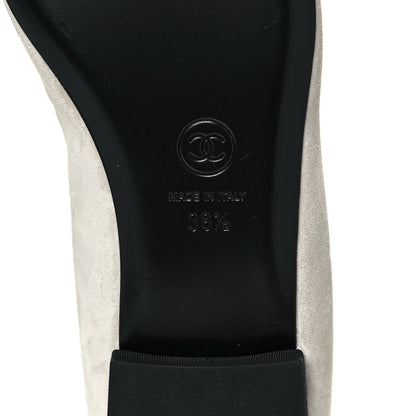 Chanel Suede Calfskin Grosgrain Crystal Star Ballerina Flats 38.5 Gray Black 6 of 9